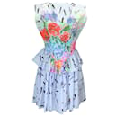 Christopher Kane Blue Multi Floral Printed Peplum-Waist Cotton Mini Dress - Autre Marque