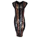 Nina Ricci Navy Blue Multi Sequined Fitted Ribbed Knit Dress - Autre Marque