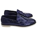Chanel CC Logo Loafers in Navy Blue Patent Calf Leather