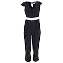 Tommy Hilfiger Womens V Neck Cap Sleeve Jumpsuit in Navy Blue Polyester