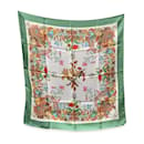 Bufanda de seda floral con pájaros temáticos de otoño Accornero verde vintage - Gucci