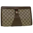 GUCCI GG Canvas Web Sherry Line Clutch Bag PVC Leather Beige Green Auth 59249 - Gucci