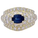 Yellow gold ring, diamonds and sapphire. - inconnue