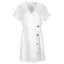 Tommy Hilfiger Womens Linen Blend Button Wrap Dress in White Linen
