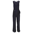Tommy Hilfiger Womens Sleeveless Embroidery Jumpsuit in Navy Blue Polyester