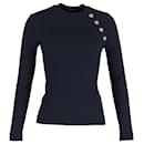 Balmain-Pullover mit Knopfdetail aus marineblauer Baumwolle