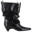 Stella McCartney Snake-Embossed Slouchy Boots in Black Vegan Leather - Stella Mc Cartney