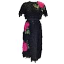 Dolce & Gabbana Robe mi-longue noire à manches courtes et appliques florales multiples brodées à poils longs - Autre Marque