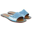 Metallic Blue Intrecciato Flat Slide - Bottega Veneta