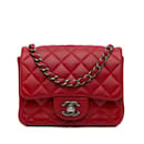 Red Chanel Mini Classic Lambskin Square Flap Crossbody Bag