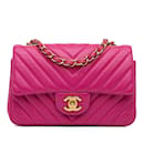 Pink Chanel Mini Chevron Classic Lambskin Flap Crossbody Bag