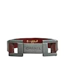 Red Chanel Metal Logo and Leather Bracelet