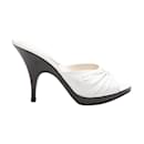 White Chanel Heeled Leather Sandals Size 37