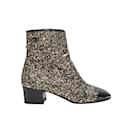 Black & Gold Chanel Glitter Cap-Toe Ankle Boots Size 37