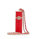 Estuche para lápiz labial cuadrado de piel de cordero Chanel CC rojo con cadena