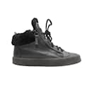 Black Giuseppe Zanotti High-Top Shearling-Trimmed Sneakers Size 36