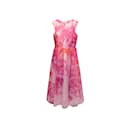 Rosa-rotes Monique Lhuillier-Kleid mit Blumendruck und Ausschnitt, Größe US 14 - Autre Marque