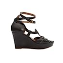 Black Hermes Leather Strappy Wedge Sandals Size 40.5 - Hermès