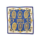 Sciarpa di seta stampata Hermes Roues de Canon blu e multicolore - Hermès