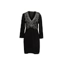 Schwarzes, langärmliges, perlenbesetztes Kleid von Roberto Cavalli, Größe M
