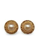 Gold Chanel Faux Pearl Clip on Earrings