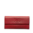 Red Chanel CC Caviar Leather Long Wallet