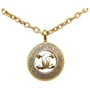 Gold Chanel CC Round Pendant Necklace