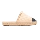 Tan & Black Chanel Cap-Toe Quilted Espadrille Mules Size 36