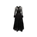 Vintage negro Oscar de la Renta Sheer vestido de noche escalonado tamaño S