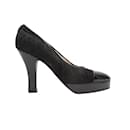 Black Chanel Quilted Suede Pointed Cap-Toe Pumps Size 38
