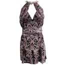 Roberto Cavalli black / Purple Print Silk Halter Dress - Autre Marque