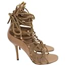 Sergio Rossi Opanca Lace Up Sandals in Beige Leather