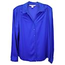 Diane Von Furstenberg Button-Up-Bluse aus blauer Polyesterseide