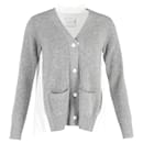 Sacai Pleated Back Cardigan in Grey Wool and White Cotton