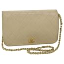 CHANEL Matelasse Chain Shoulder Bag Lamb Skin Beige CC Auth bs9653 - Chanel