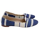 Chloé Lauren Striped Flats in Blue and White Leather