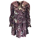 Ulla Johnson Burgundy Multi Lola Heliotrope Print Ruffled Mini Dress - Autre Marque