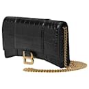 Hour Wallet Bag in Black Patent Crocodile Effet Leather - Balenciaga