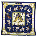 HERMES CARRE 90 Bufanda de equitación japonesa de seda azul marino Auth ar10773 - Hermès