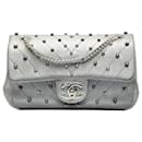 Chanel Silver Small Studded Chevron Flap
