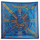 NEW HERMES SCARF BOURTHOUMIEUX SILK BELTS AND LINKS BLUE SQUARE SCARF - Hermès