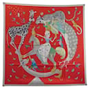 NEUF FOULARD HERMES STORY H003875S SOIE ROUGE CARRE 90 2022 NEW RED SILK SCARF - Hermès
