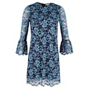 Ganni Lace Sleeve Floral Dress in Blue Polyester