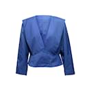 Vintage azul Courreges profundo V-cuello chaqueta tamaño US L