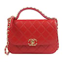 Bolso satchel rojo con solapa y asa superior Chanel