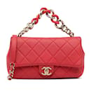Bolso satchel mini con solapa y cadena elegante de piel de cordero Chanel rojo