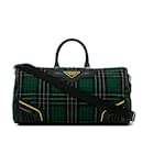 Green Prada Tartan Wool Travel Bag