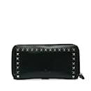 Black Valentino Rockstud Zip Around Leather Long Wallet