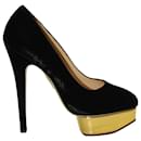 Charlotte Olympia Dolly Platform Pumps in Black Suede