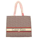 Calvin Klein Coral Gray Monogram Canvas Tote Bag Shoulder Handbag Shopper, New